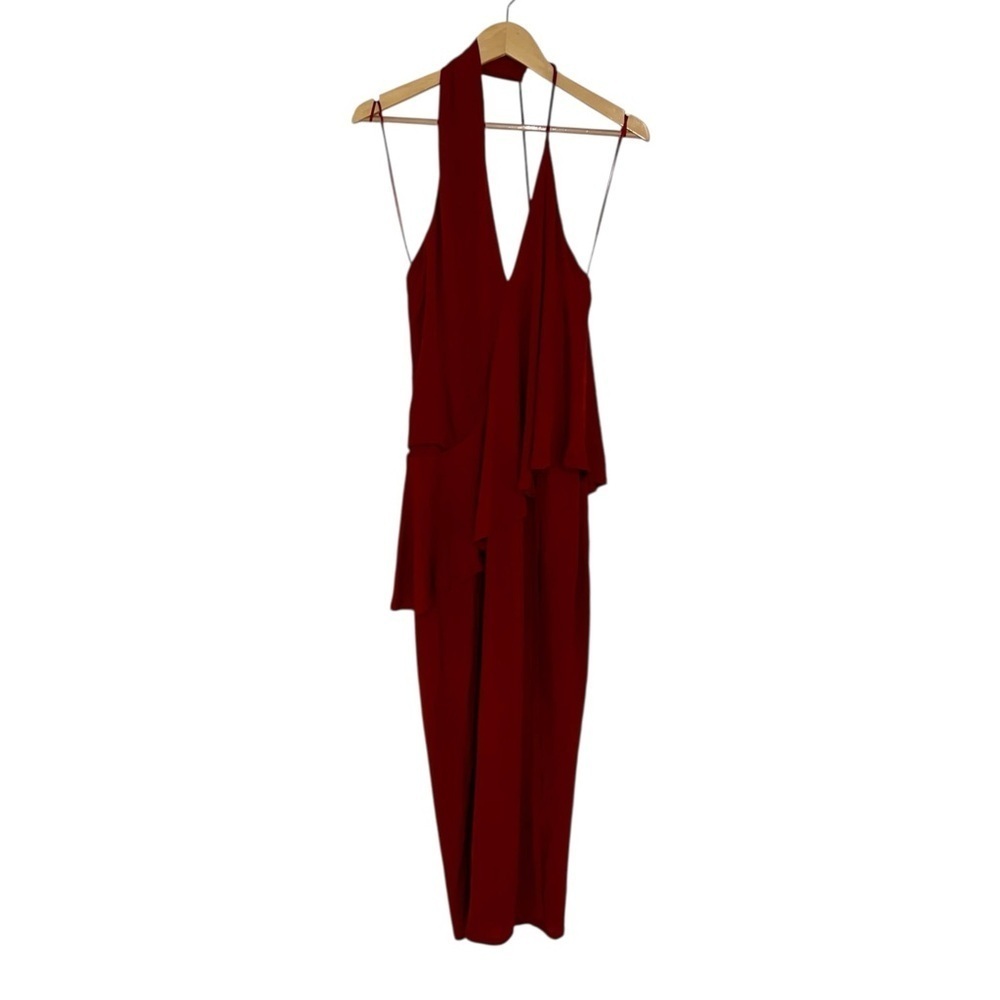 NEW REISS Xena Strappy Open Back Cocktail Midi Dress Dark Red - Picture 5 of 6
